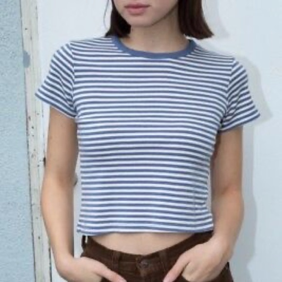 BRANDY MELVILLE blue and white striped crop tee - Picture 1 of 4